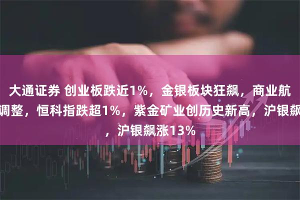 大通证券 创业板跌近1%，金银板块狂飙，商业航天集体调整，恒科指跌超1%，紫金矿业创历史新高，沪银飙涨13%